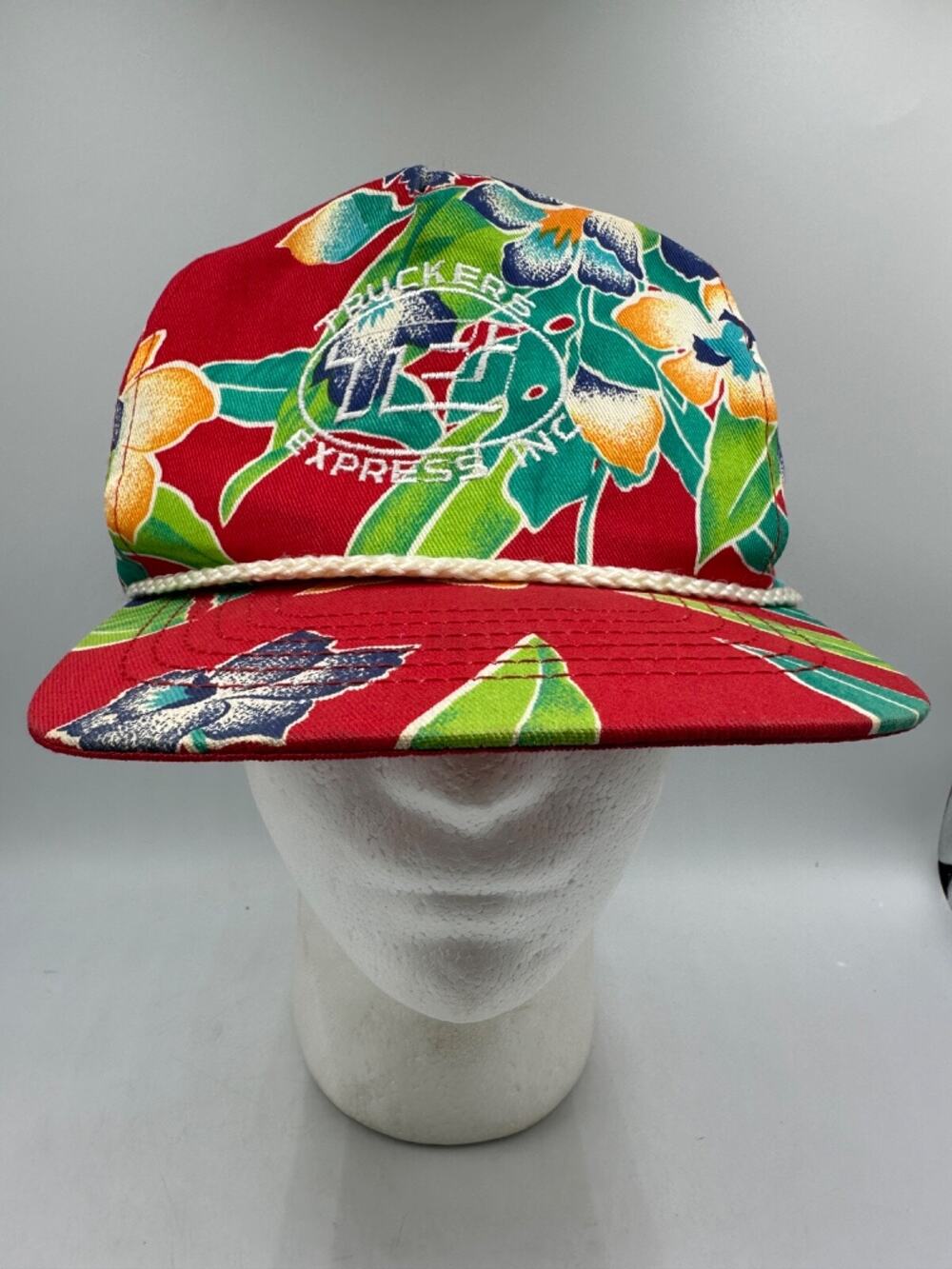 Vtg San Sun Hawaii Hat Hawaiian Floral White Rope Baseball Surf Style Snapback